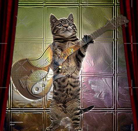 "Cat playing guitar " by Annabellerockz | Redbubble