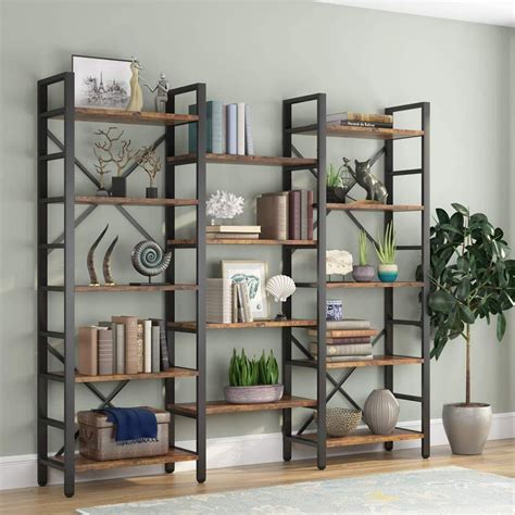 Triple Wide 5-Shelf Bookcase, Etagere Large Open Bookshelf Vintage ...