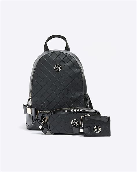 Girls black faux leather backpack bundle | River Island