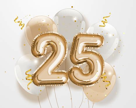 Happy 25th Birthday Gold Foil Balloon Greeting Background Stock ...