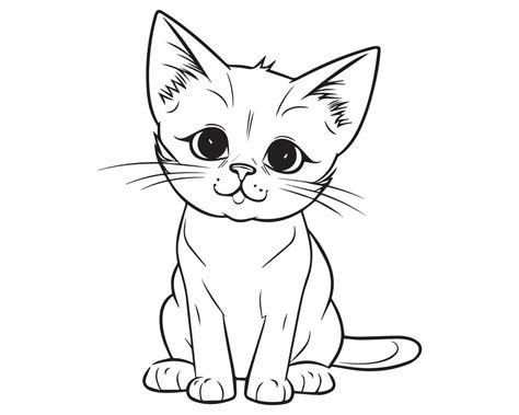 A drawing of a cat with a black outline. Silhouette line art cat coloring page 24403786 Vector ...