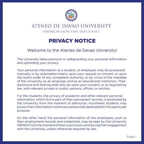 The Ateneo de Davao University Data Privacy Notice | Ateneo de Davao University - Davao City ...