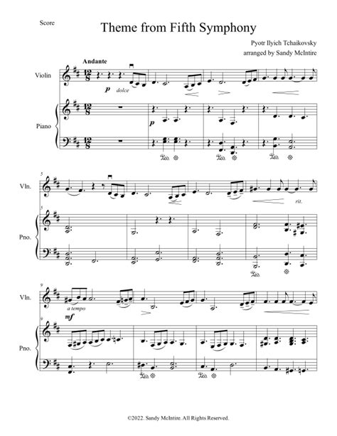 Theme from Fifth Symphony Sheet Music | P. I. Tschaikowsky | Violin and ...