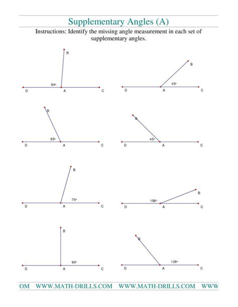 Supplementary And Complementary Angles Worksheets