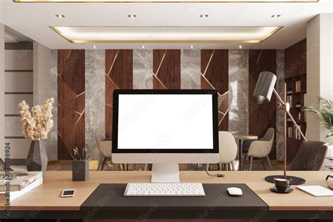 3d rendering mockup template of blank white screen of computer. Stock ...