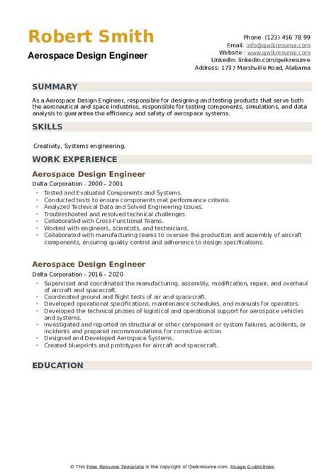 Aerospace Design Engineer Resume Samples | QwikResume