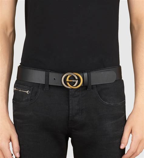 Gucci Leather Belt With Bi-color Interlocking G Buckle in Black - Lyst