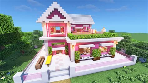 [Minecraft] How To Build An Aesthetic Pink House | Minecraft farm, Pink houses, Minecraft