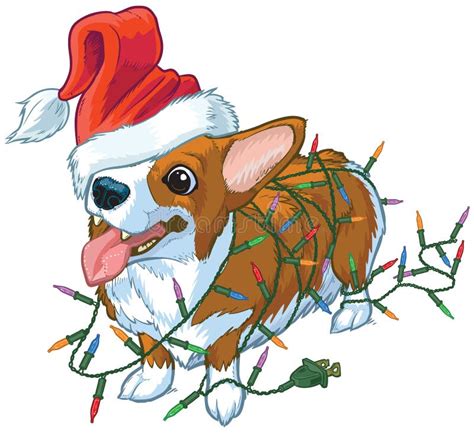 Corgi Dog With Santa Hat And Christmas Lights Vector Illustratio Stock ...