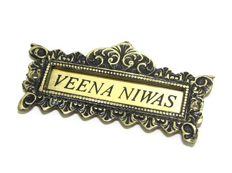 Personalized Solid Brass Door Name Plates Replaceable Plate Flowery ...