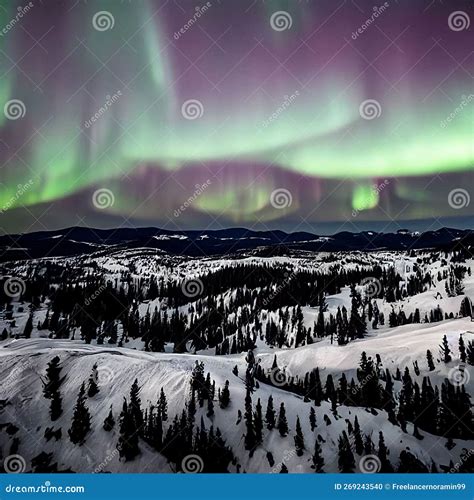 A Beautiful Aurora Night Sky from a Mountain Peak, Panorama Wallpaper ...