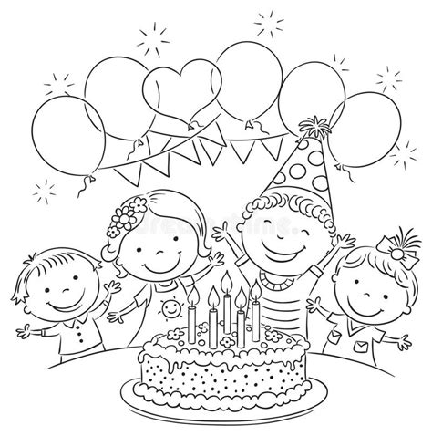 Kids Birthday Party Outline Stock Vector - Image: 52725553