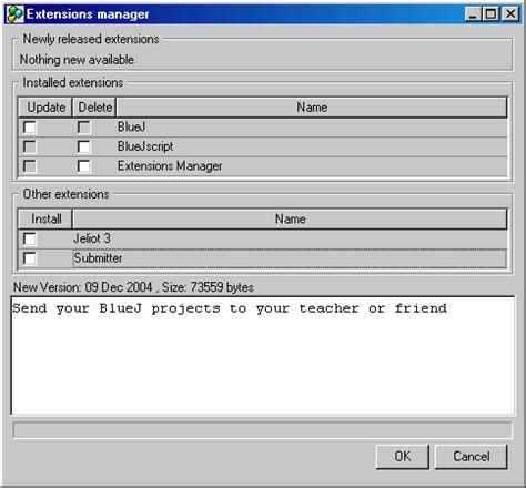 Extensions Manager user information