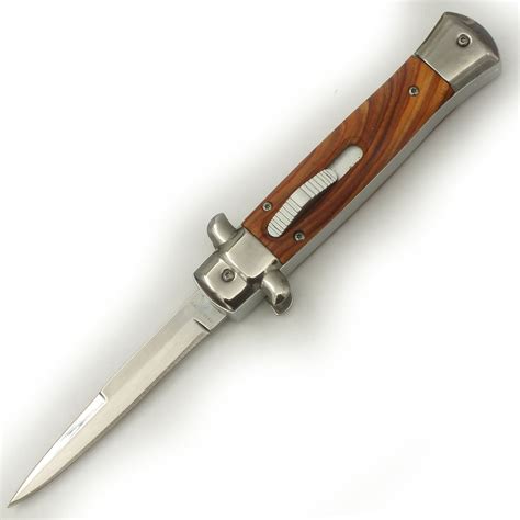 OG Godfather Italian Stiletto Switchblade, Polished Wood Handle