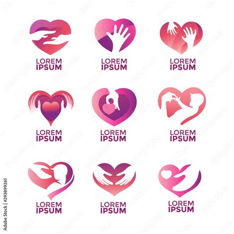 Set of Hands holding heart flat vector illustration. Love and kindness symbol Stock Vector ...