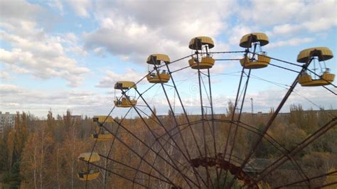 Aerial View of Abandoned Ferris Wheel in the Chernobyl Amusement Park ...