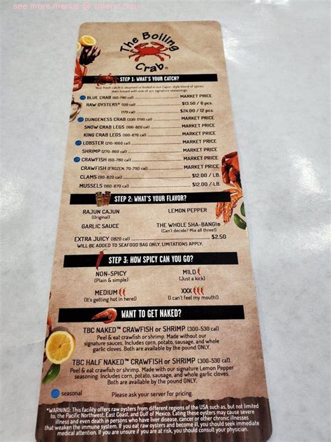 Menu at The Boiling Crab restaurant, Las Vegas, S Decatur Blvd