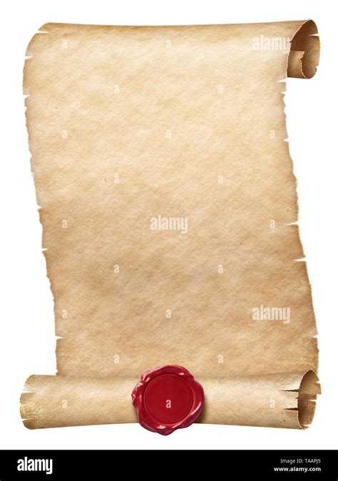 Ancient parchment scroll with wax seal isolated on white Stock Photo - Alamy