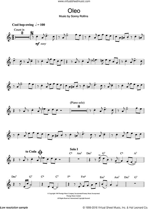 Oleo sheet music for tenor saxophone solo (PDF)