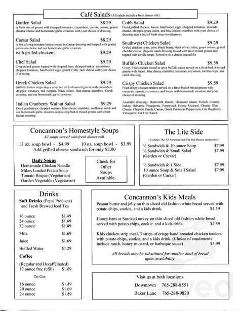 Concannon's Bakery Cafe menus in Muncie, Indiana, United States