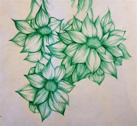 Flower illustration created with green biro pen | Biro drawing, Natural forms gcse, A level art ...