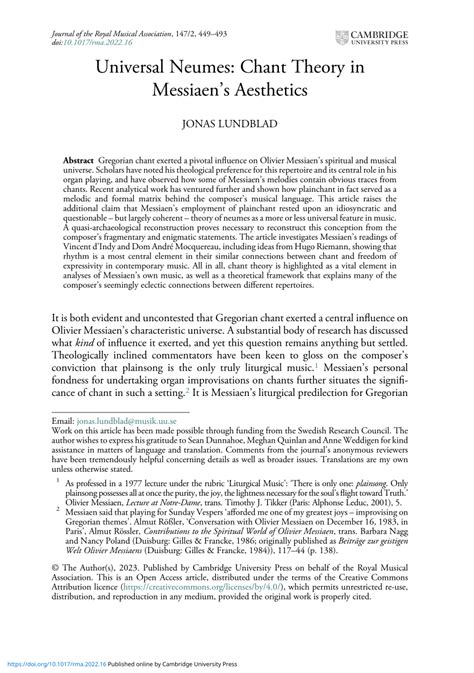 (PDF) Universal Neumes: Chant Theory in Messiaen’s Aesthetics