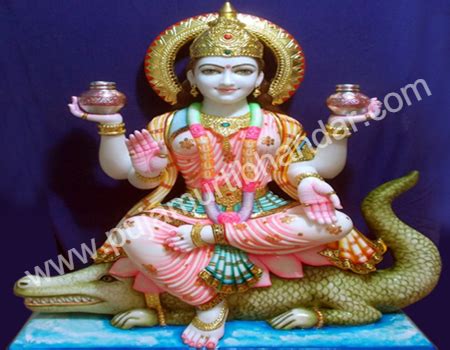 Traditional Hindu White Marble Ganga Maa Statue For Temple - Puja Murti ...