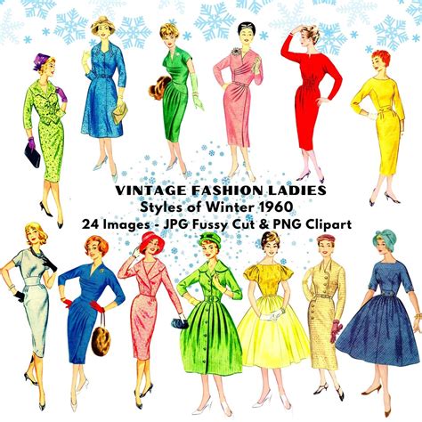 Vintage Fashion Ladies Winter 1960 Clipart & Fussy Cuts 60s - Etsy