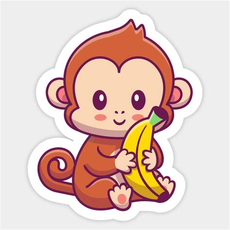 Cute Monkey Holding Banana Cartoon - Monkey - Sticker | TeePublic