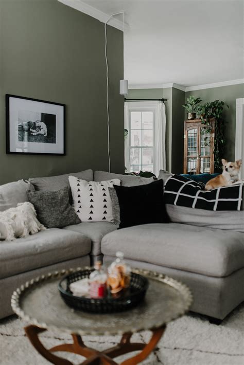 An Earthy, Eclectic Sage Green Living Room