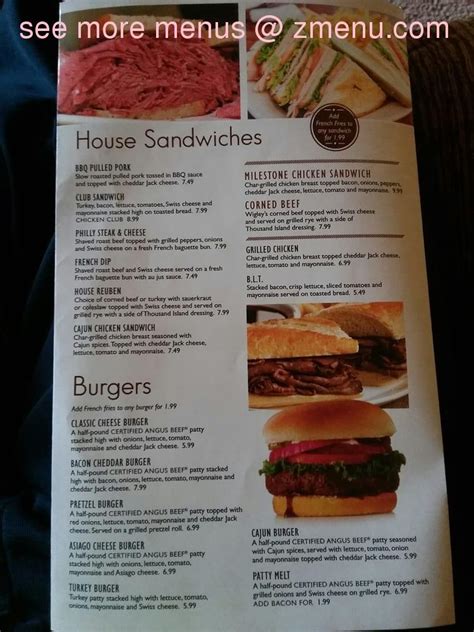 Menu at Milestone Grill pub & bar, Eastpointe