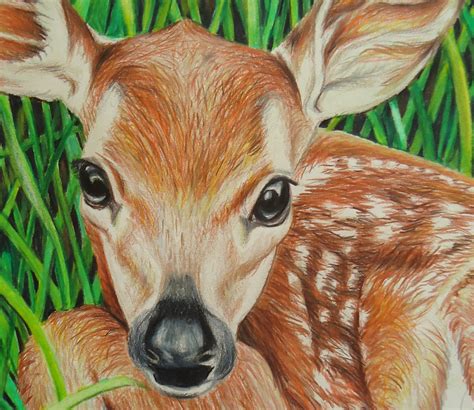 Original Baby Deer Art Green Animal Drawing Colored Pencil - Etsy UK