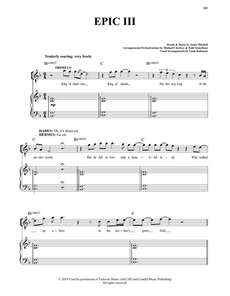 Anais Mitchell "Epic III (from Hadestown)" Sheet Music Notes | Download Printable PDF Score 490587