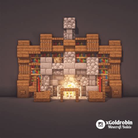 Here is a small bookshelf with fireplace design. : r/Minecraft