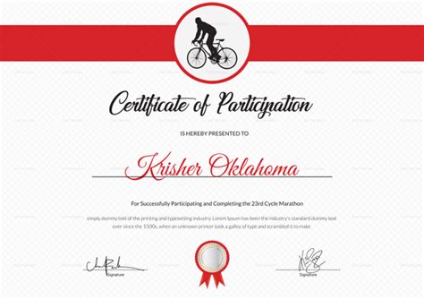 Cycling Participation Certificate Design Template in PSD, Word