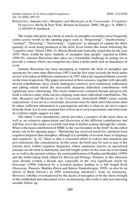 (PDF) Metaphor and Metonymy at the Crossroads. A Cognitive Perspective / Antonio Barcelona (ed.)