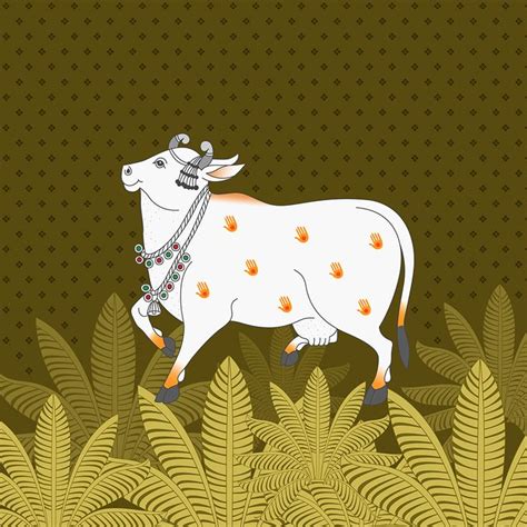 Beautiful Indian Cow Pichwai Painting Print for Wall Decoration