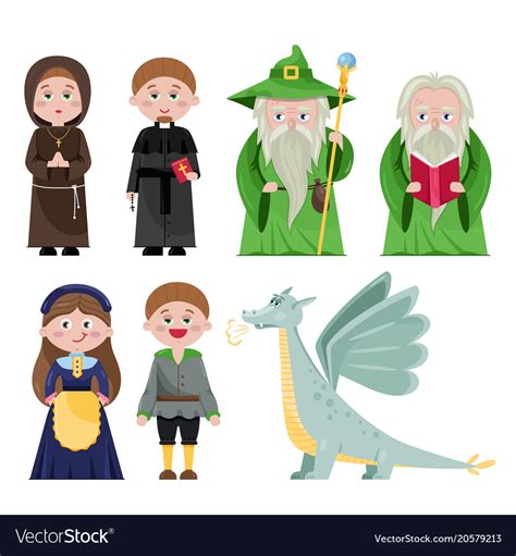 Set of magical characters on white Royalty Free Vector Image