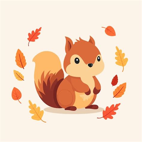 Premium Vector | Cute squirrel surrounded by fall leaves