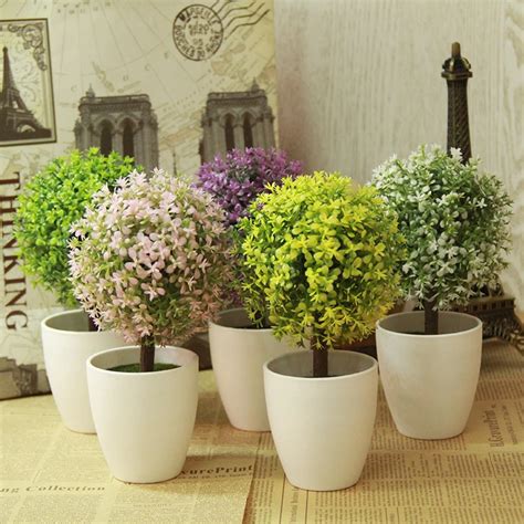 Artificial Topiary Tree & Ball Plants In Pot Colorful Fake Flower Ball Garden Home Outdoor ...