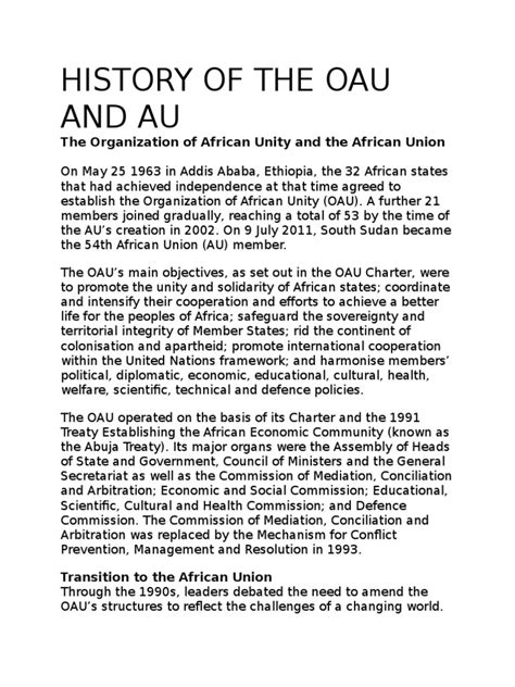 History of the Oau and Au | African Union | Foreign Policy