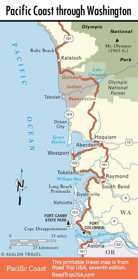 Map of Pacific Coast through Southern Washington Coast. | Pacific coast ...