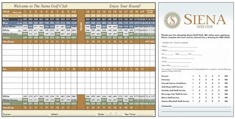 Siena Golf Course Score Card | Siena Golf Course