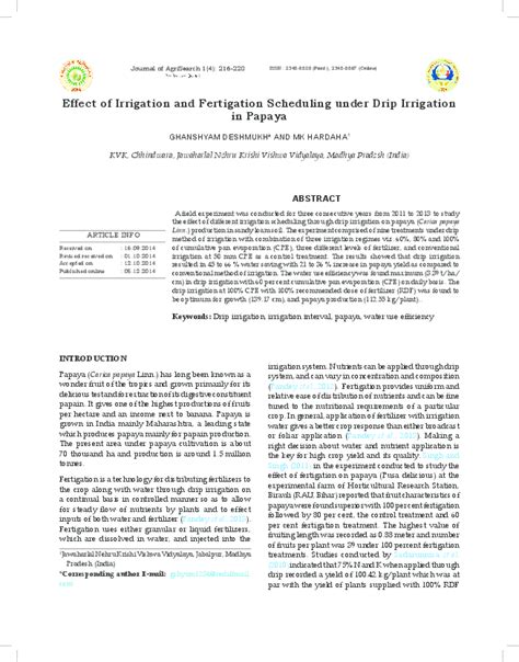 (PDF) Effect of Irrigation and Fertigation Scheduling under Drip Irrigation in Papaya | Journal ...