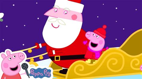 peppa pig and his family are riding in a sleigh