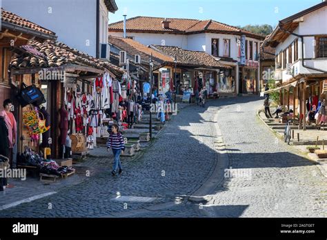 Traditional shops in the old Ottoman bazaar in the town of Gjakova, Đakovica, in the Republic of ...