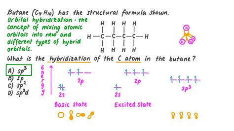 Question Video: Identifying the Hybridization of Carbon in Butane | Nagwa