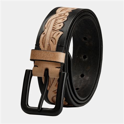 Mens Genuine Leather Western Embossed Belt With Buckle | Finelaer