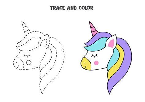 Trace and color cute unicorn. Worksheet for girls. Stock Vector | Cute unicorn, Stock vector, Cute