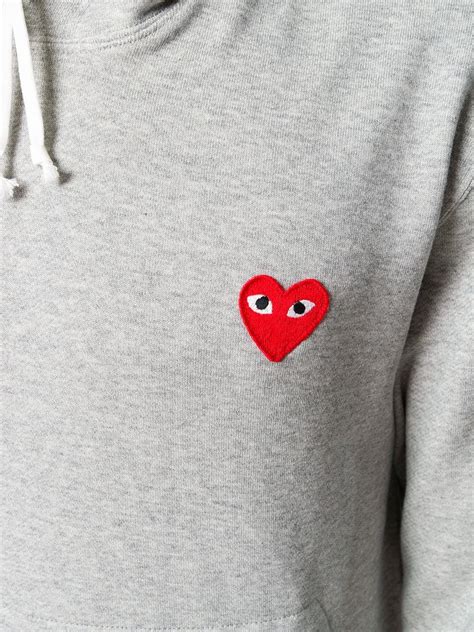 Comme Des Garçons Play Heart Logo Hoodie | Grey | FARFETCH